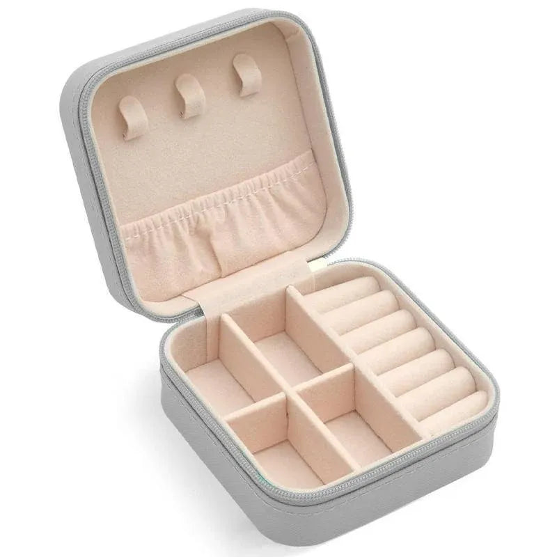 Travel Jewelry Organizer Box Portable Leather Storage Ornaments Ring Earrings - Grey (10x10x5cm) V528-QW-GREY-673496