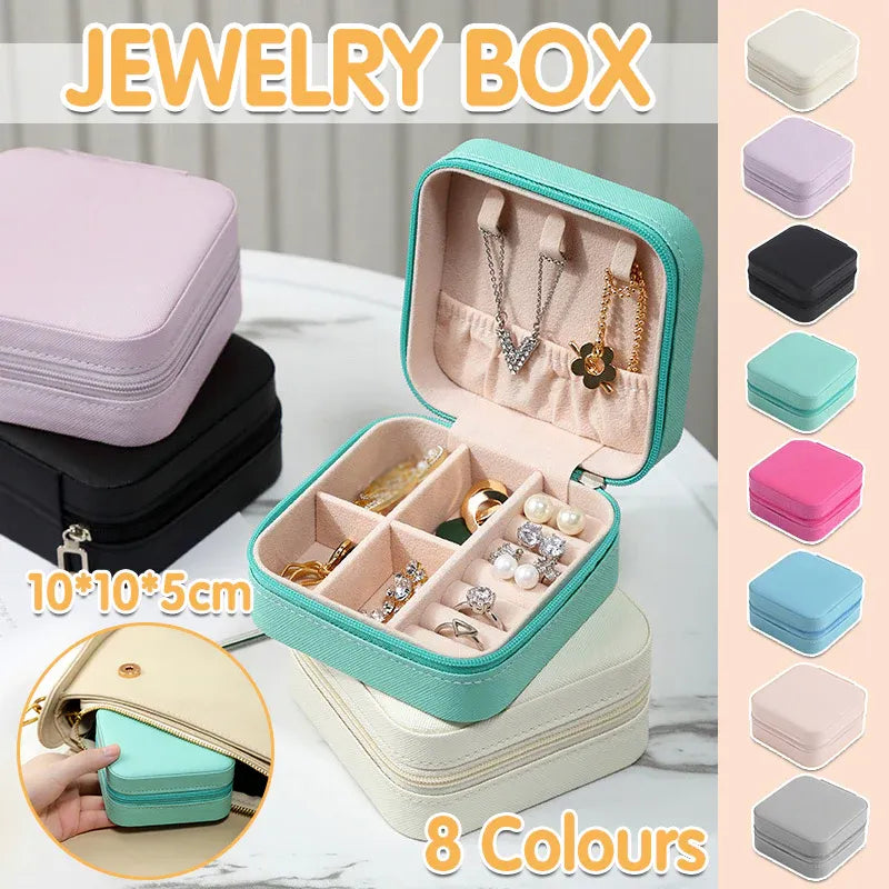 Travel Jewelry Organizer Box Portable Leather Storage Ornaments Ring Earrings - Grey (10x10x5cm) V528-QW-GREY-673496