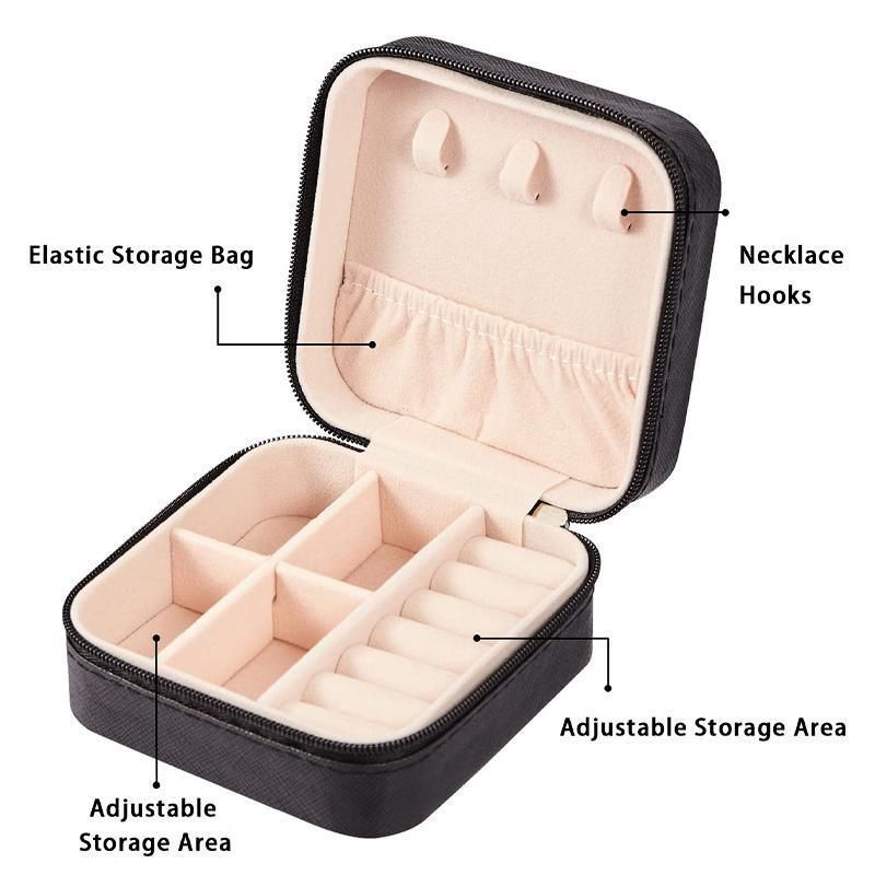 Travel Jewelry Organizer Box Portable Leather Storage Ornaments Ring Earrings - Grey (10x10x5cm) V528-QW-GREY-673496