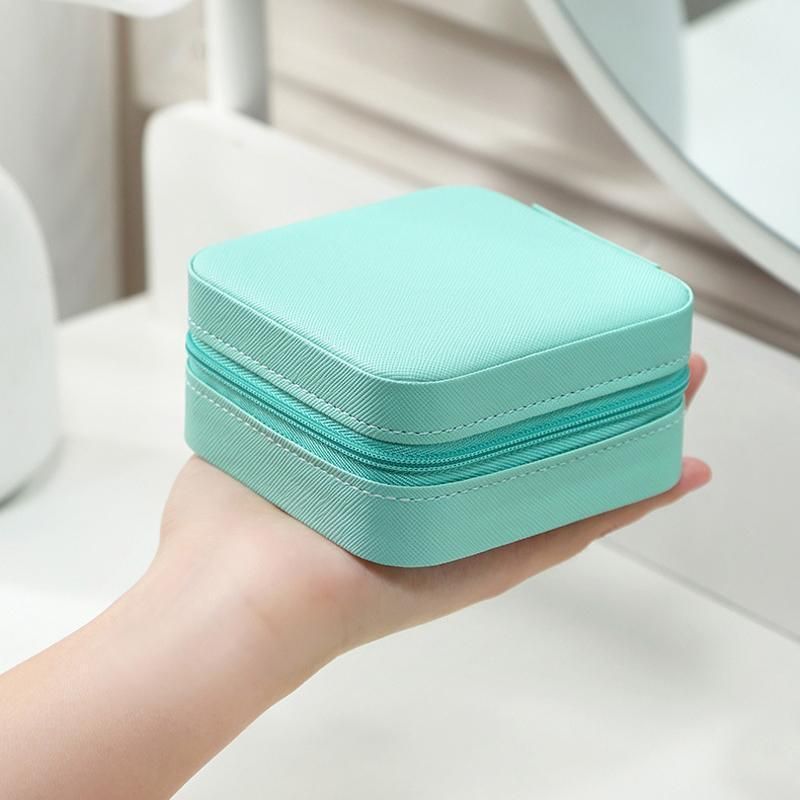 Travel Jewelry Organizer Box Portable Leather Storage Ornaments Ring Earrings - Grey (10x10x5cm) V528-QW-GREY-673496