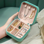 Travel Jewelry Organizer Box Portable Leather Storage Ornaments Ring Earrings - Grey (10x10x5cm) V528-QW-GREY-673496