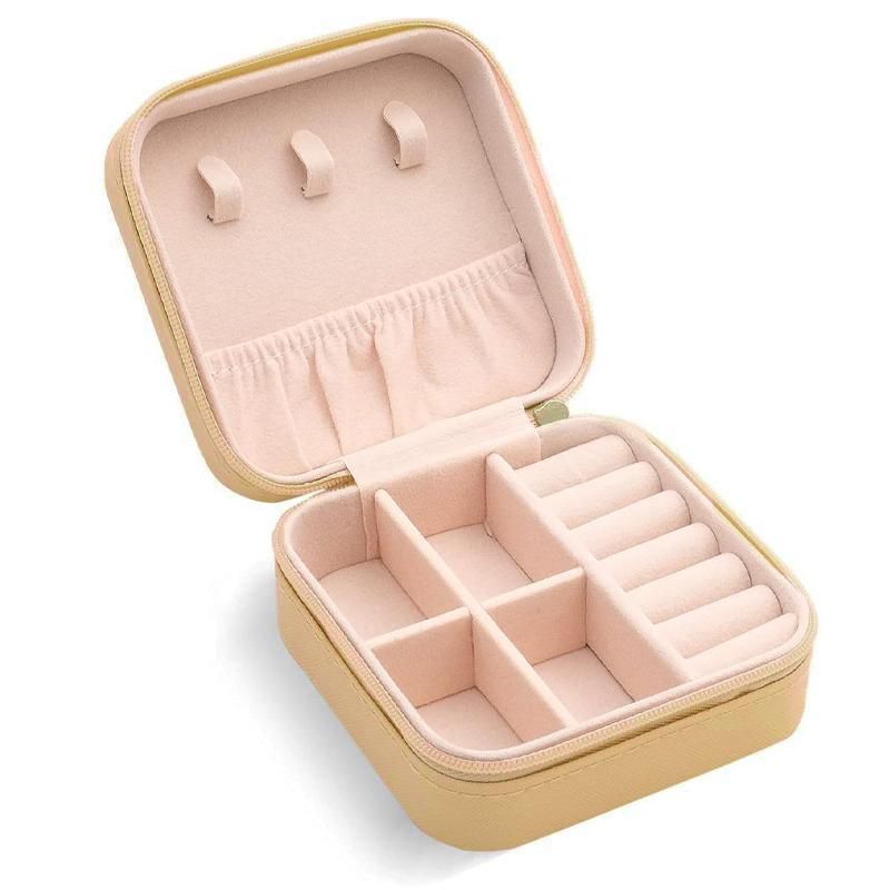 Travel Jewelry Organizer Box Portable Leather Storage Ornaments Ring Earrings - Grey (10x10x5cm) V528-QW-GREY-673496