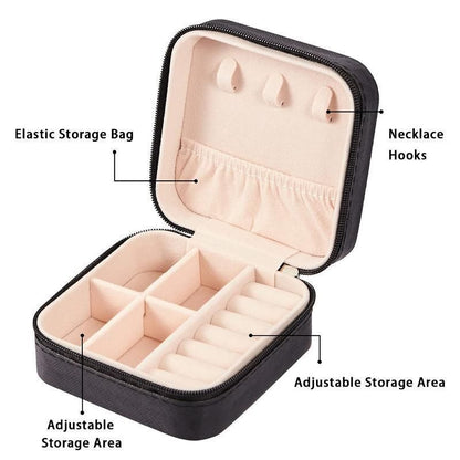 Travel Jewelry Organizer Box Portable Leather Storage Ornaments Ring Earrings - White (10x10x5cm) V528-QW-WHITE-286592