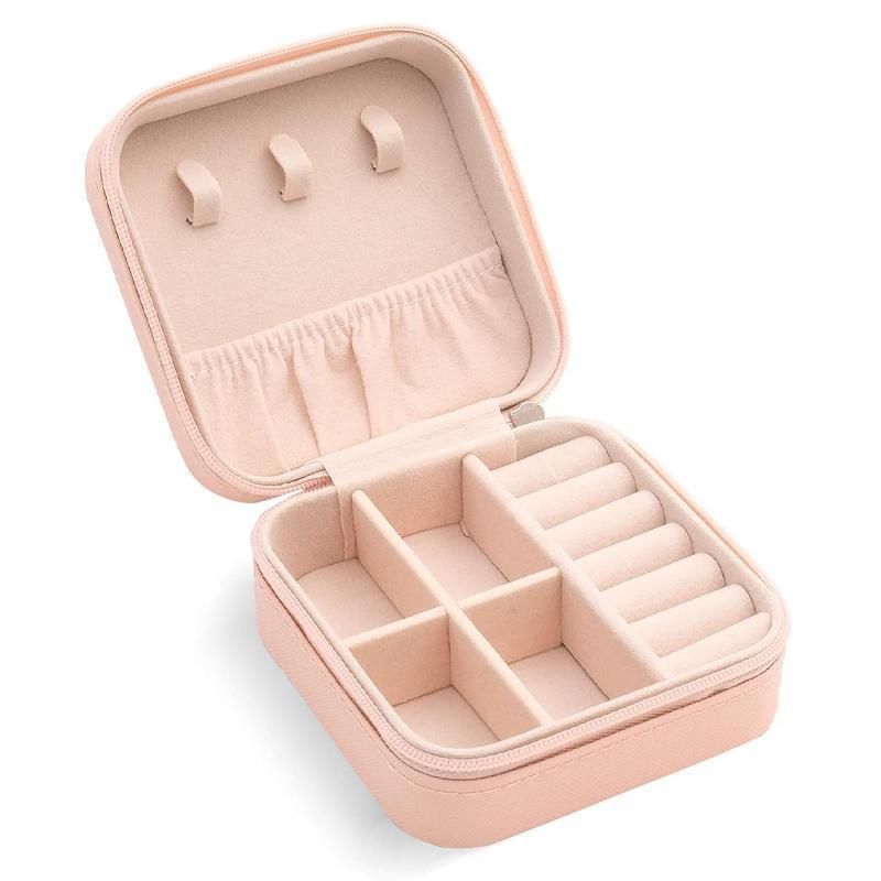 Travel Jewelry Organizer Box Portable Leather Storage Ornaments Ring Earrings - White (10x10x5cm) V528-QW-WHITE-286592