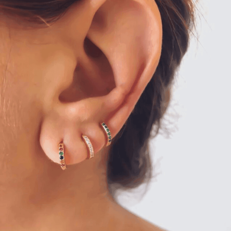 925 Sterling Silver Gold Rings Plated Cubic Crystal Cuff Huggie Hoop Earrings Au - Gold-Clear Crystal V528-R-GOLD-CLEARCRYSTAL-78415
