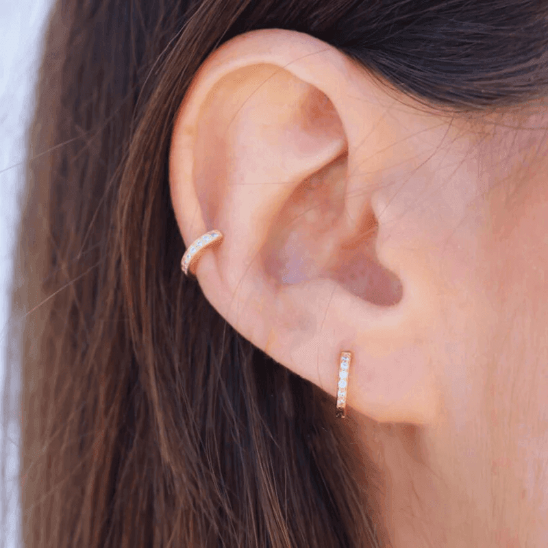 925 Sterling Silver Gold Rings Plated Cubic Crystal Cuff Huggie Hoop Earrings Au - Gold-Clear Crystal V528-R-GOLD-CLEARCRYSTAL-78415