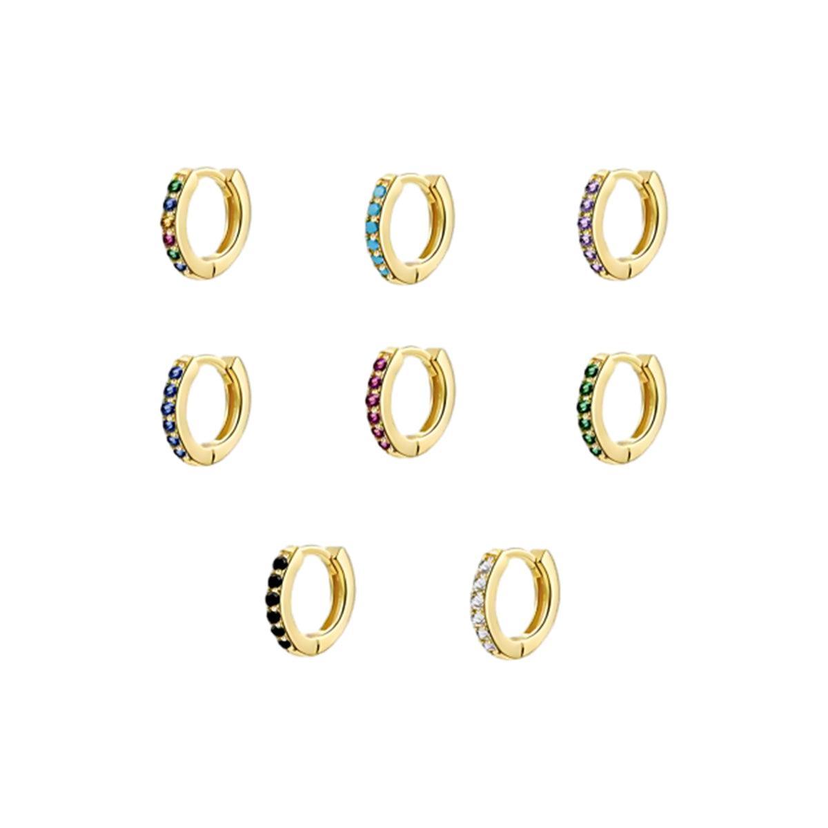 925 Sterling Silver Gold Rings Plated Cubic Crystal Cuff Huggie Hoop Earrings Au - Gold-Purple Crystal V528-R-GOLD-PURPLECRYSTAL-54940