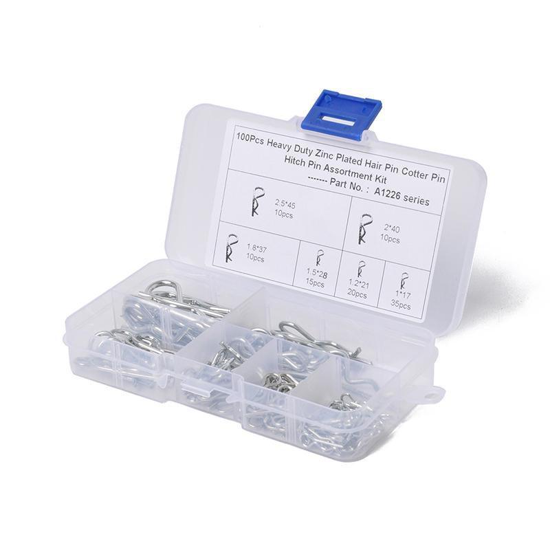 100Pcs Heavy-Duty Zinc-Plated R Clips Pin Tractor Hitch Assortment V528-R-PIN-100PCS-23110