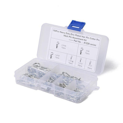 100Pcs Heavy-Duty Zinc-Plated R Clips Pin Tractor Hitch Assortment V528-R-PIN-100PCS-23110