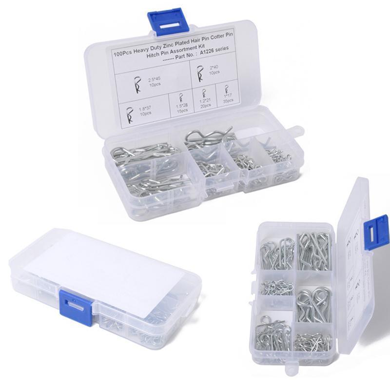100Pcs Heavy-Duty Zinc-Plated R Clips Pin Tractor Hitch Assortment V528-R-PIN-100PCS-23110