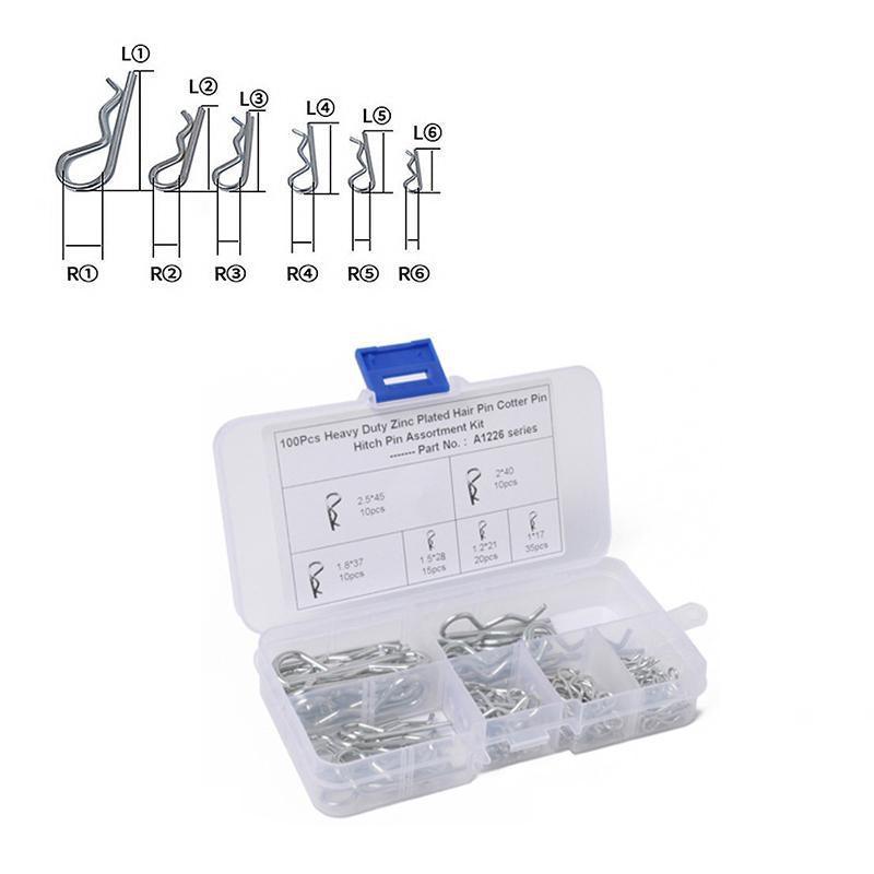 100Pcs Heavy-Duty Zinc-Plated R Clips Pin Tractor Hitch Assortment V528-R-PIN-100PCS-23110