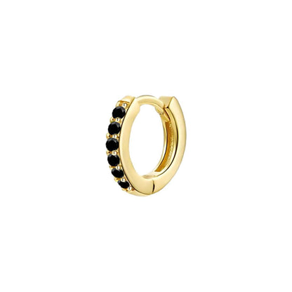 925 Sterling Silver Gold Rings Plated Cubic Crystal Cuff Huggie Hoop Earrings Au - Silver-Black Crystal V528-R-SILVER-BLACKCRYSTAL-37987