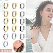 925 Sterling Silver Gold Rings Plated Cubic Crystal Cuff Huggie Hoop Earrings Au - Silver-Calaite Crystal V528-R-SILVER-CALAITECRYSTAL-89064
