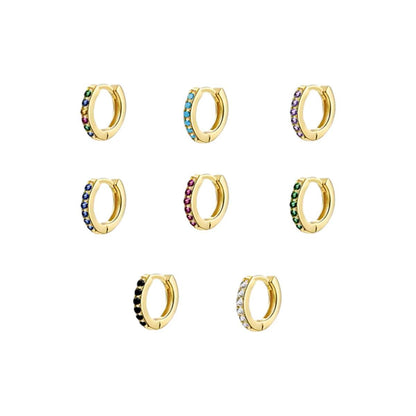 925 Sterling Silver Gold Rings Plated Cubic Crystal Cuff Huggie Hoop Earrings Au - Silver-Calaite Crystal V528-R-SILVER-CALAITECRYSTAL-89064