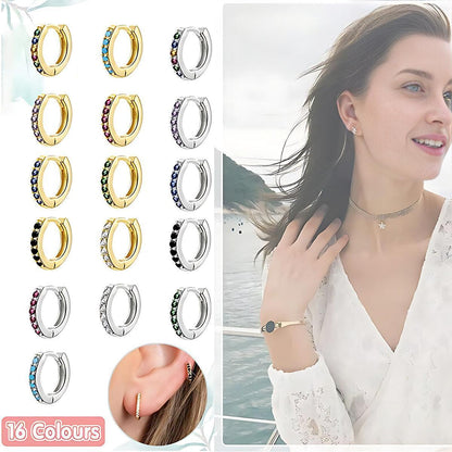 925 Sterling Silver Gold Rings Plated Cubic Crystal Cuff Huggie Hoop Earrings Au - Silver-Clear Crystal V528-R-SILVER-CLEARCRYSTAL-78900