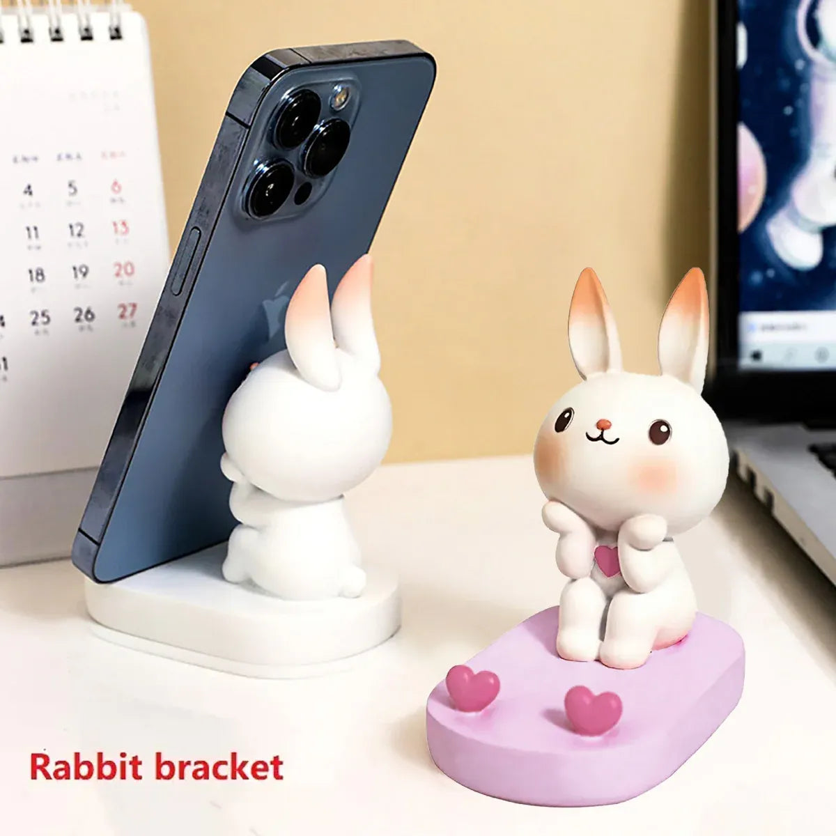 Cartoon Rabbit Phone Holder Desktop Stand Cute Mobile Phone Stand for Office - Pink V528-RABBIT-PINK-832761