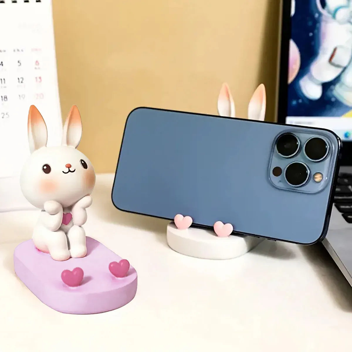 Cartoon Rabbit Phone Holder Desktop Stand Cute Mobile Phone Stand for Office - Pink V528-RABBIT-PINK-832761