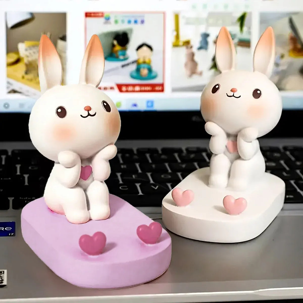 Cartoon Rabbit Phone Holder Desktop Stand Cute Mobile Phone Stand for Office - White V528-RABBIT-WHITE-593873