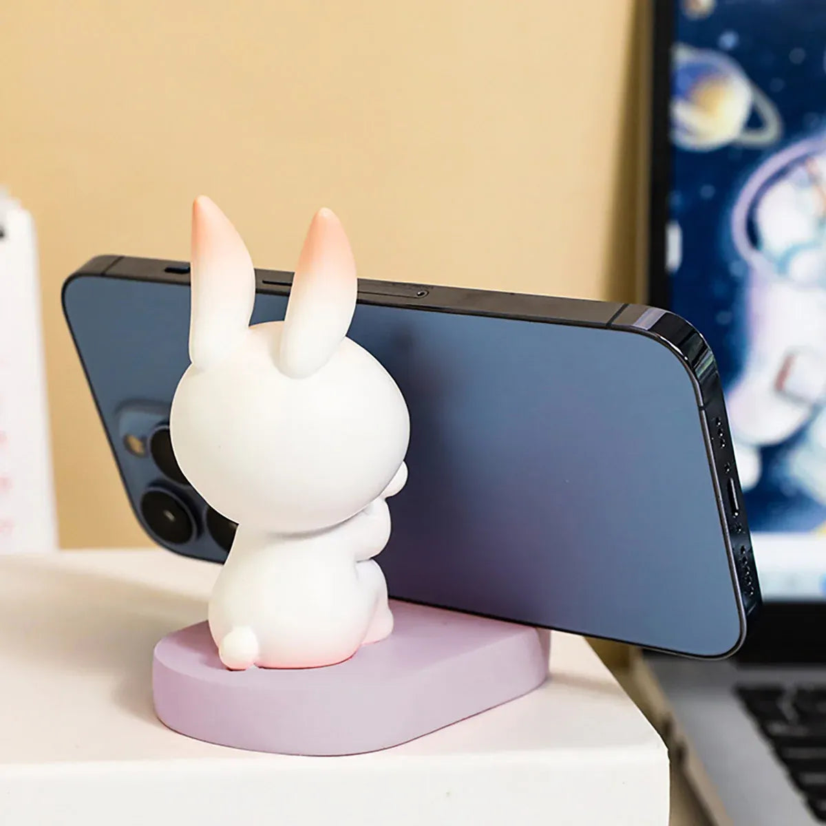 Cartoon Rabbit Phone Holder Desktop Stand Cute Mobile Phone Stand for Office - White V528-RABBIT-WHITE-593873