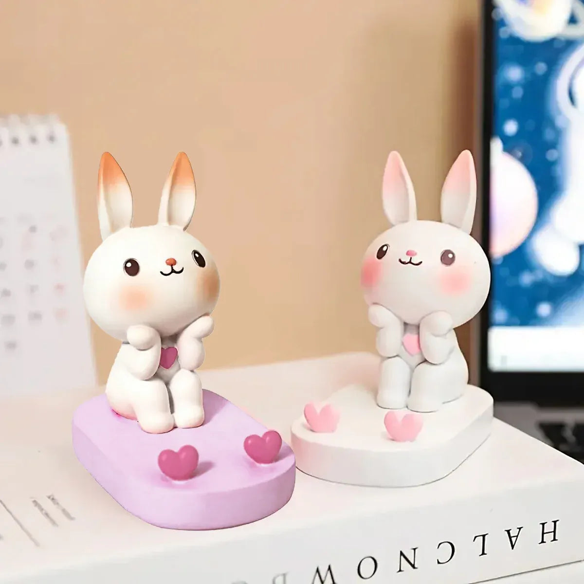 Cartoon Rabbit Phone Holder Desktop Stand Cute Mobile Phone Stand for Office - White V528-RABBIT-WHITE-593873