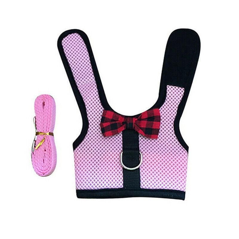 Rabbit Vest Harness Leash Lead Small Animal Pet Mesh Hamster Bunny Traction Rope S - Pink V528-RABBITHARNESS-PINK-S-293313