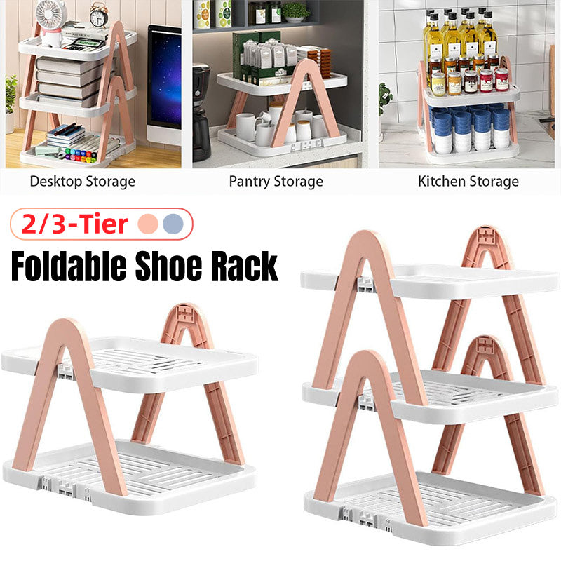 2/3 Tier Removable Shoe Rack Folding Storage Shelf Simple Space Saving Organizer - 2Tier-Pink V528-RACK-2-PINK-397325