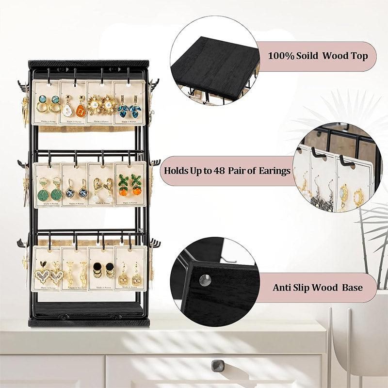 Iron Desktop Earrings Display Organizer Jewellery Stand Holder for Home Storage - Black V528-RACK-BLACK-172396
