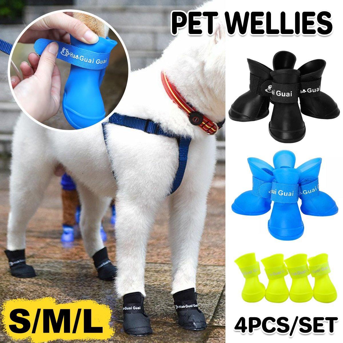 4pcs Cartoon Boots Pet Rain Shoes Waterproof Non-Slip Wear-Resistant Dog Shoes - Blue - S V528-RAIN-BOOTS-BLUE-S-101458