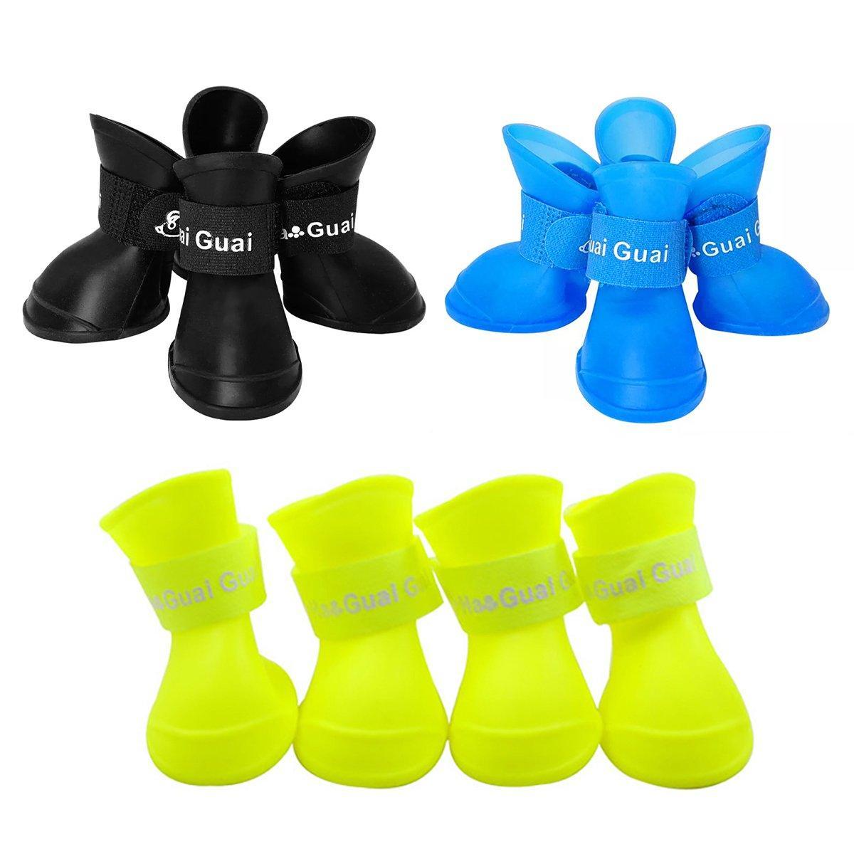 4pcs Cartoon Boots Pet Rain Shoes Waterproof Non-Slip Wear-Resistant Dog Shoes - Blue - S V528-RAIN-BOOTS-BLUE-S-101458