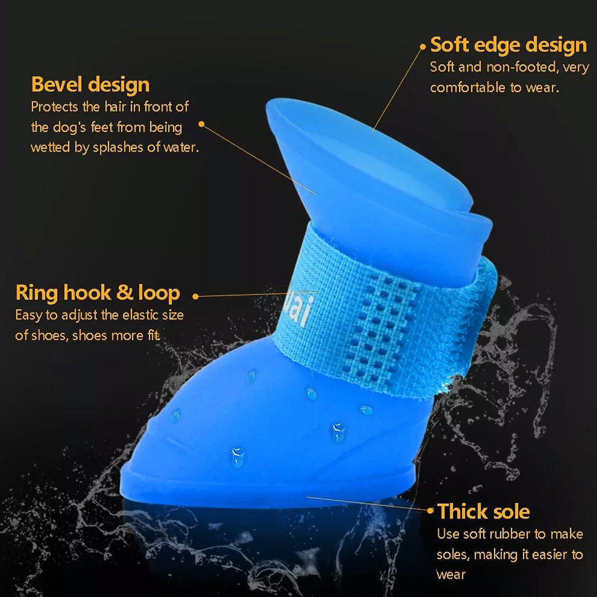 4pcs Cartoon Boots Pet Rain Shoes Waterproof Non-Slip Wear-Resistant Dog Shoes - Blue - S V528-RAIN-BOOTS-BLUE-S-101458