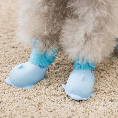 4pcs Cartoon Pet Rain Boots Waterproof Non-Slip Wear-Resistant Shoes for Dogs - Pink - L V528-RAIN-BOOTS-J-PINK-L-181138