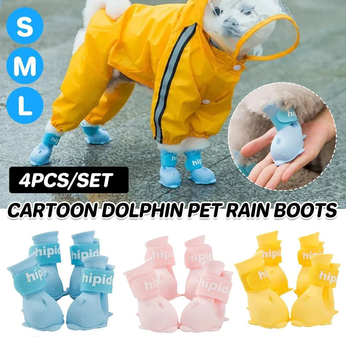 4pcs Cartoon Pet Rain Boots Waterproof Non-Slip Wear-Resistant Shoes for Dogs - Pink - M V528-RAIN-BOOTS-J-PINK-M-520133