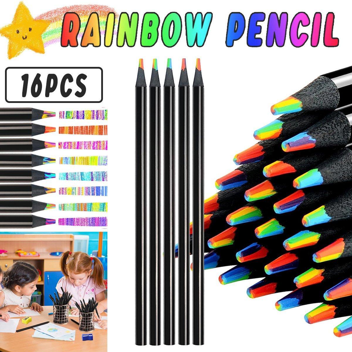 Rainbow Colour Pencils Multicolour Gradient Drawing Pencils for Students V528-RAINBOW-PENCIL-BLACK-16PCS-843965