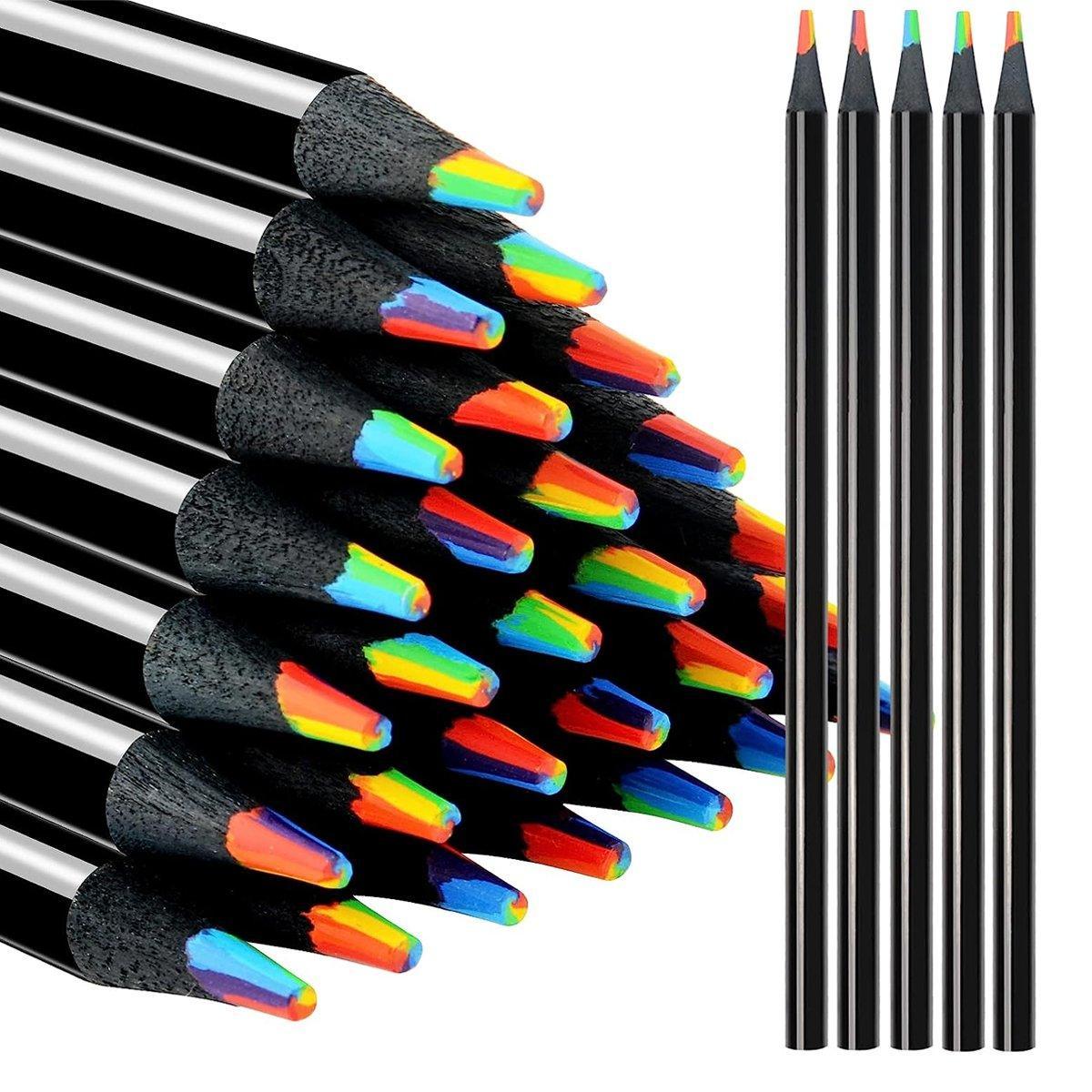 Rainbow Colour Pencils Multicolour Gradient Drawing Pencils for Students V528-RAINBOW-PENCIL-BLACK-16PCS-843965