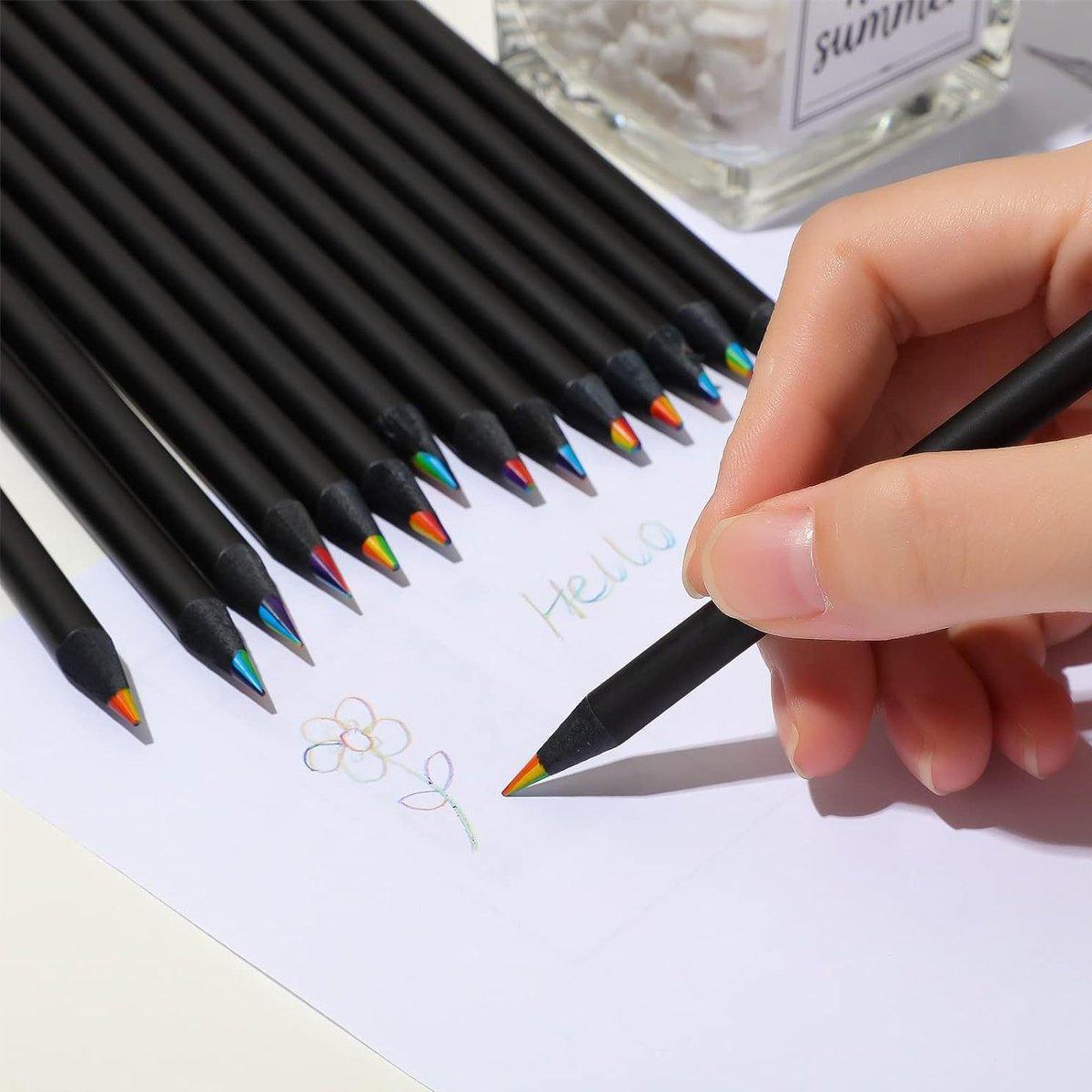 Rainbow Colour Pencils Multicolour Gradient Drawing Pencils for Students V528-RAINBOW-PENCIL-BLACK-16PCS-843965
