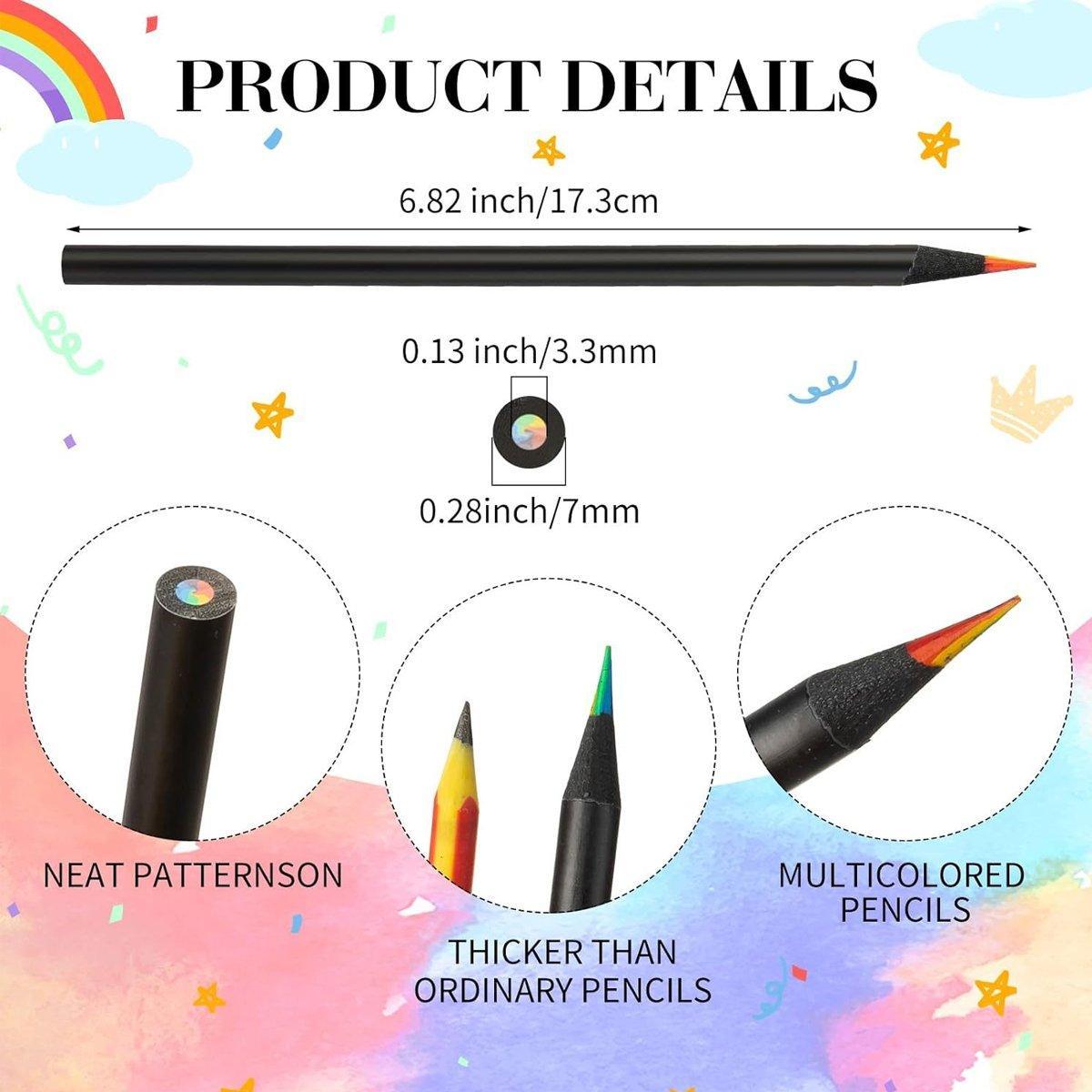 Rainbow Colour Pencils Multicolour Gradient Drawing Pencils for Students V528-RAINBOW-PENCIL-BLACK-16PCS-843965