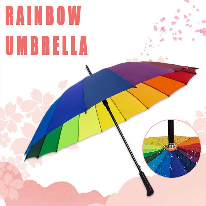 16 Ribs Large Rainbow Umbrella Fashion Straight Long Handle Anti Uv Sun Rain Au V528-RAINBOWUMBRELLA-351586