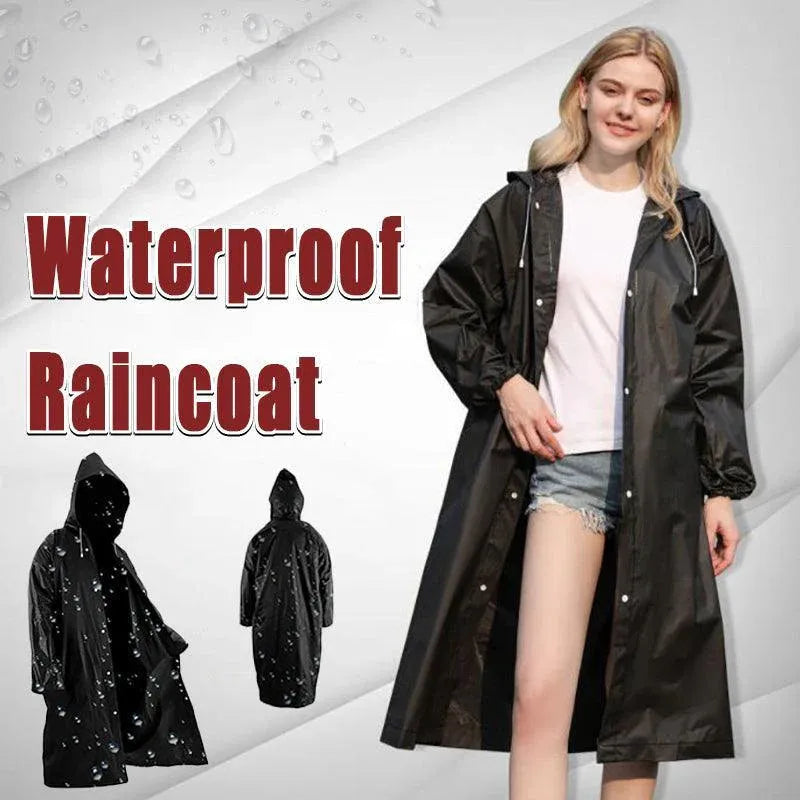 Waterproof Raincoat Jacket Mens Womens Long Hooded Rainwear Eva Rain Coat Au V528-RAINCOAT-BLACK-136741