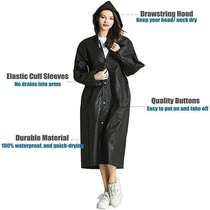 Waterproof Raincoat Jacket Mens Womens Long Hooded Rainwear Eva Rain Coat Au V528-RAINCOAT-BLACK-136741