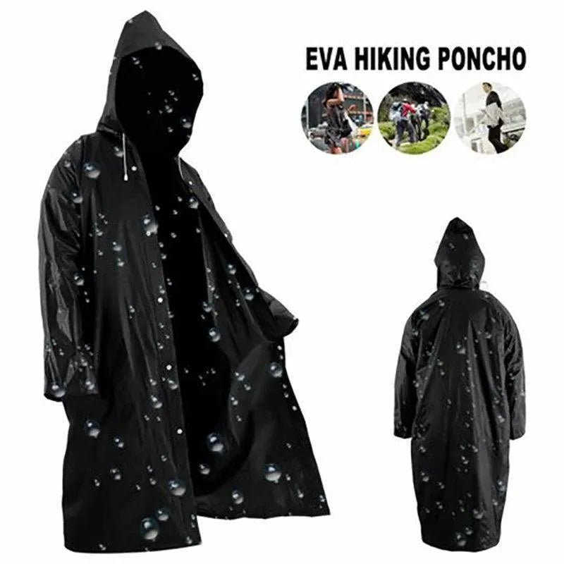 Waterproof Raincoat Jacket Mens Womens Long Hooded Rainwear Eva Rain Coat Au V528-RAINCOAT-BLACK-136741