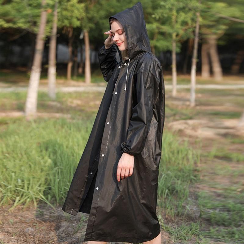 Waterproof Raincoat Jacket Mens Womens Long Hooded Rainwear Eva Rain Coat Au V528-RAINCOAT-BLACK-136741