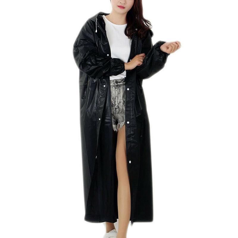 Waterproof Raincoat Jacket Mens Womens Long Hooded Rainwear Eva Rain Coat Au V528-RAINCOAT-BLACK-136741