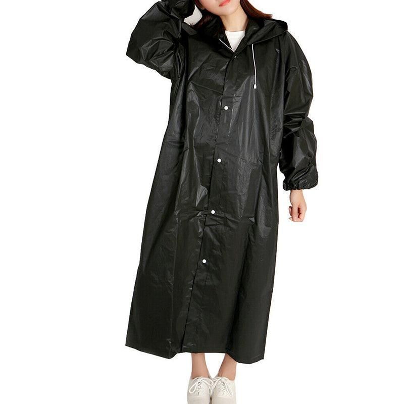 Waterproof Raincoat Jacket Mens Womens Long Hooded Rainwear Eva Rain Coat Au V528-RAINCOAT-BLACK-136741