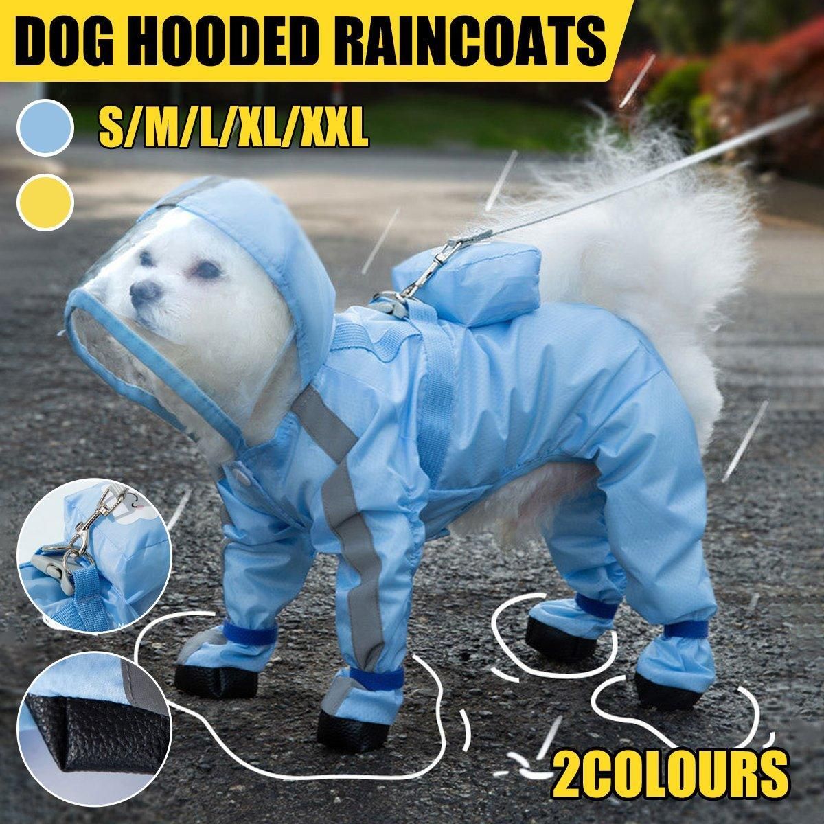 Waterproof Dog Raincoat with Feet Full Coverage Pet Rainy Clothes for Small Dogs - Blue - M V528-RAINCOAT-BLUE-M-737760