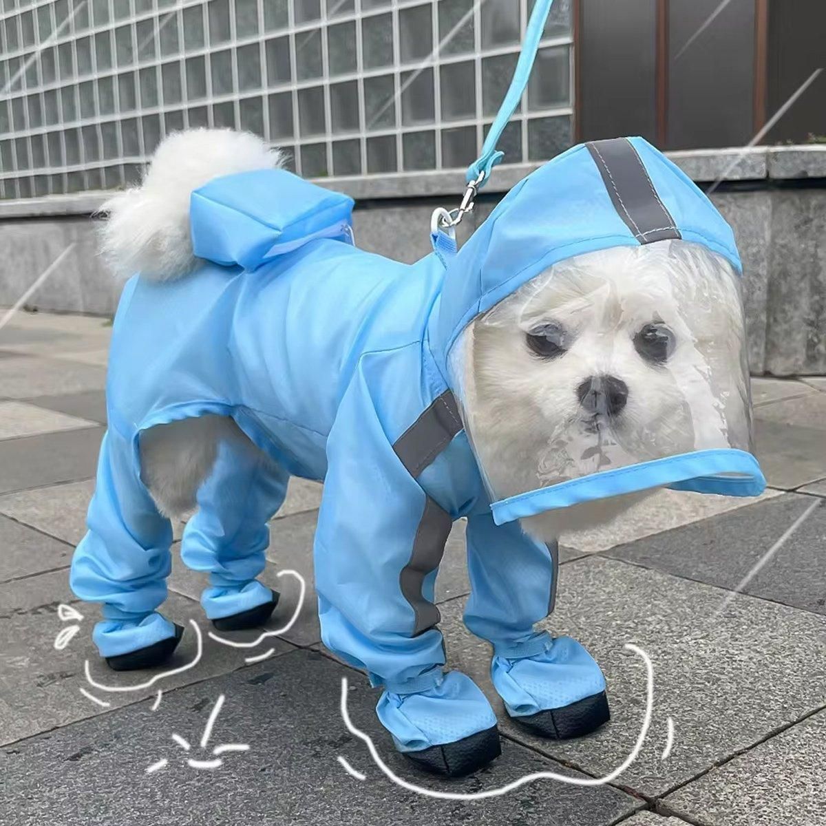 Waterproof Dog Raincoat with Feet Full Coverage Pet Rainy Clothes for Small Dogs - Blue - M V528-RAINCOAT-BLUE-M-737760