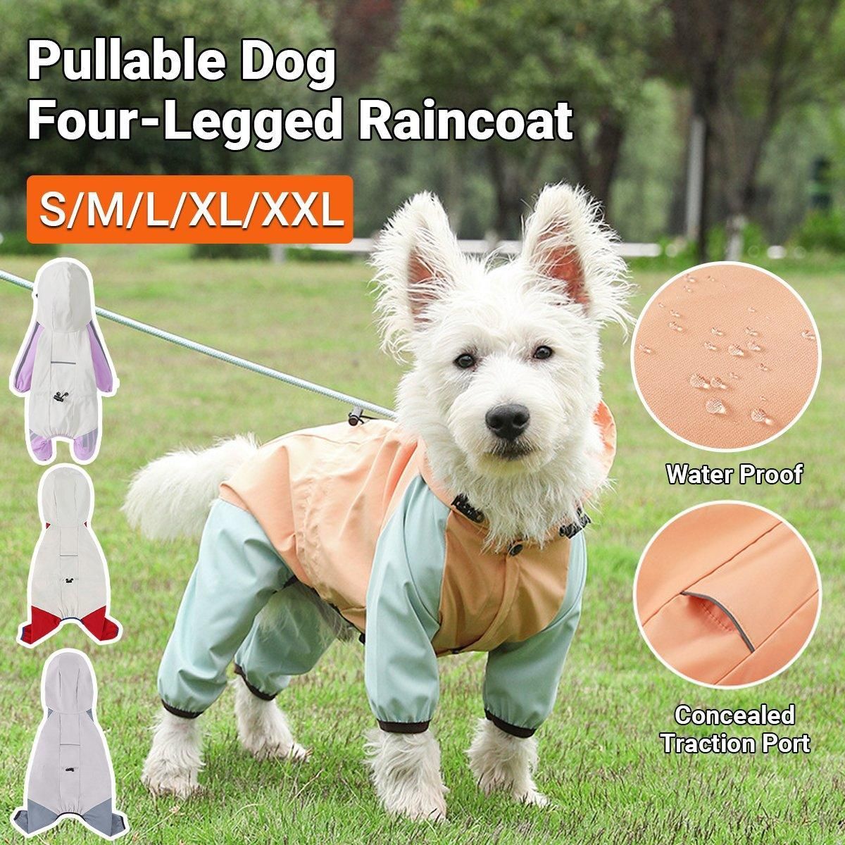 Waterproof Four Foot Dog Raincoat for Small Medium Large Dogs Pet Rainy Day Coat - Light Gray+Dark Grey - XXL V528-RAINCOAT-H-XXL-497083
