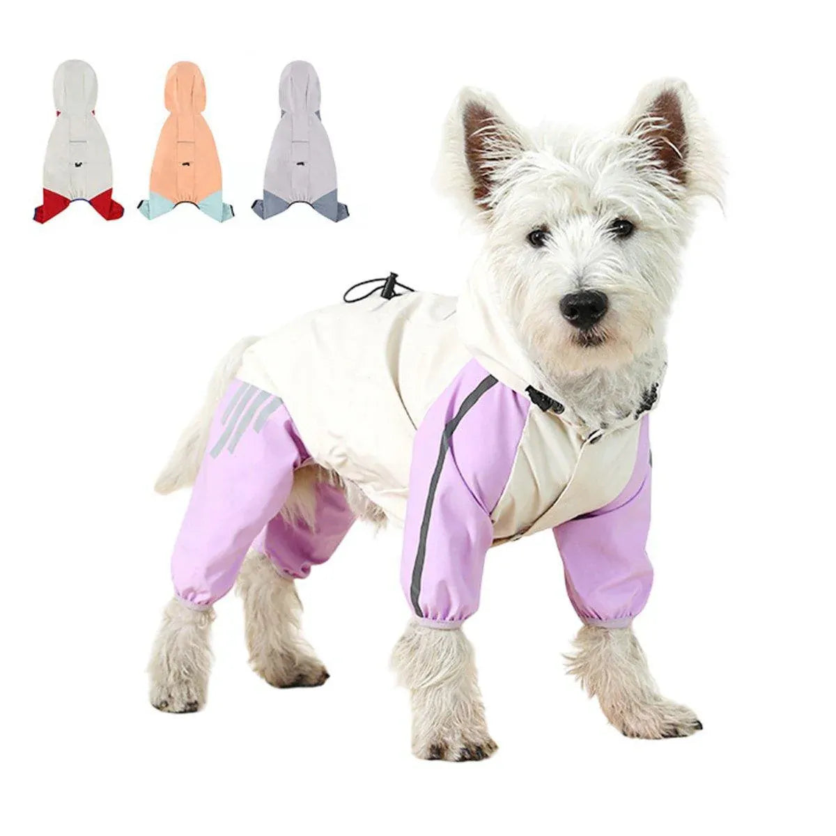 Waterproof Four Foot Dog Raincoat for Small Medium Large Dogs Pet Rainy Day Coat - Light Gray+Dark Grey - XXL V528-RAINCOAT-H-XXL-497083