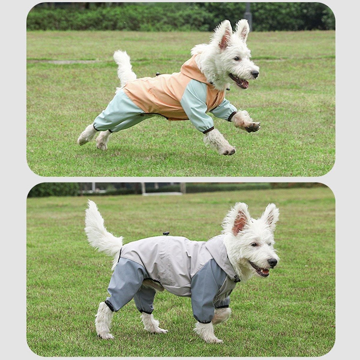 Waterproof Four Foot Dog Raincoat for Small Medium Large Dogs Pet Rainy Day Coat - Light Gray+Dark Grey - XXL V528-RAINCOAT-H-XXL-497083
