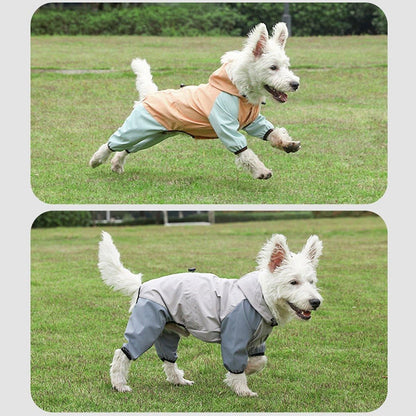Waterproof Four Foot Dog Raincoat for Small Medium Large Dogs Pet Rainy Day Coat - Light Gray+Dark Grey - XXL V528-RAINCOAT-H-XXL-497083