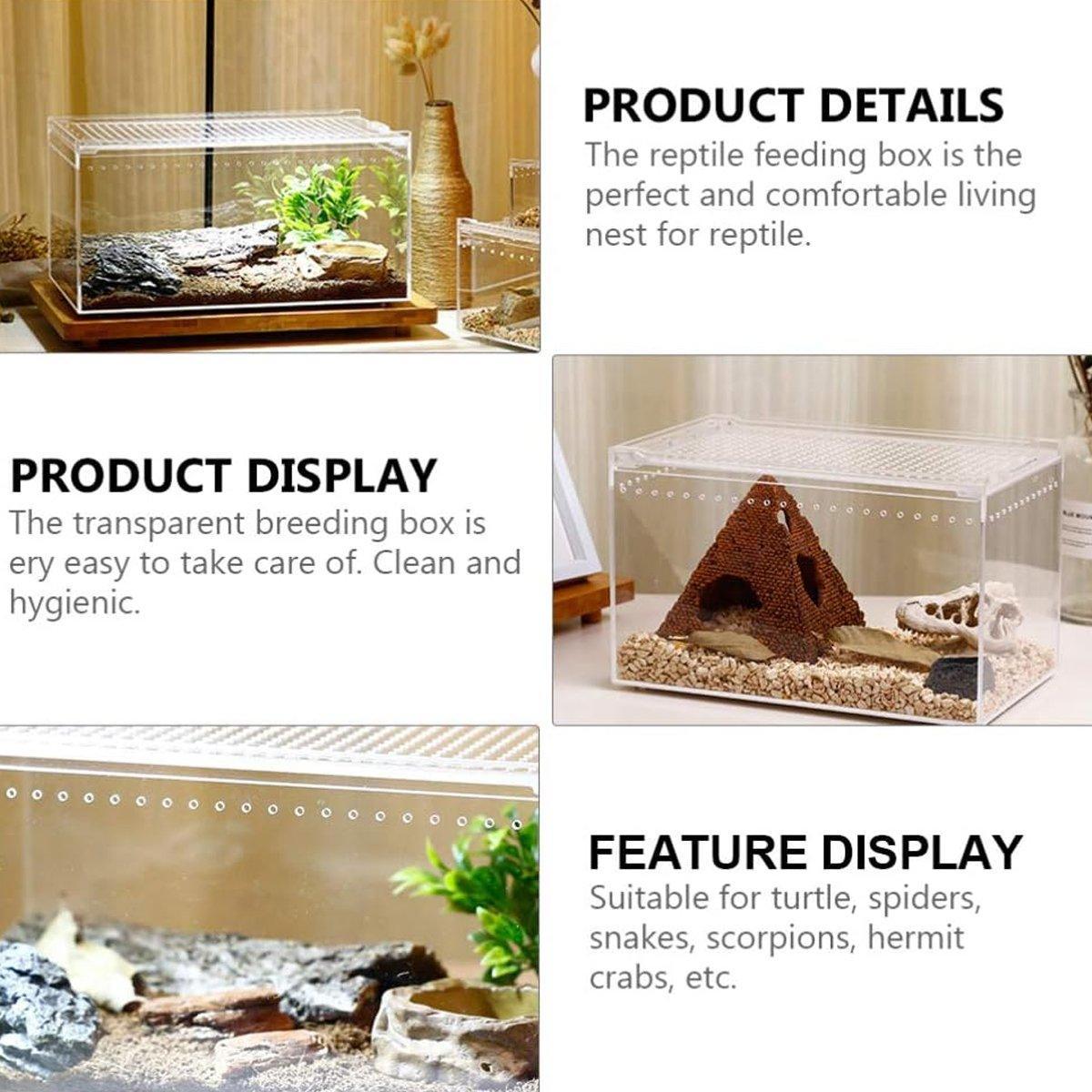 Clear Pet Box Slide Lid Reptile Breeding Habitat Panoramic View Terrarium V528-RAISING-BOX-731756